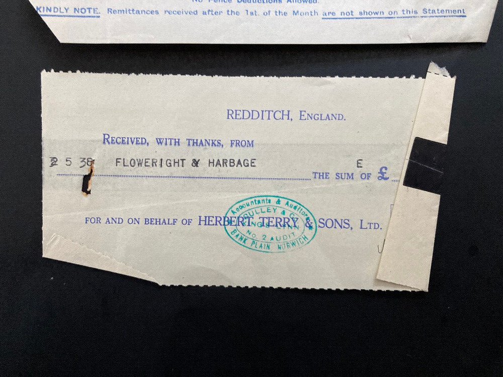 1938 Herbert Terry & Sons Spring Specialists Redditch letterhead receipt invoice