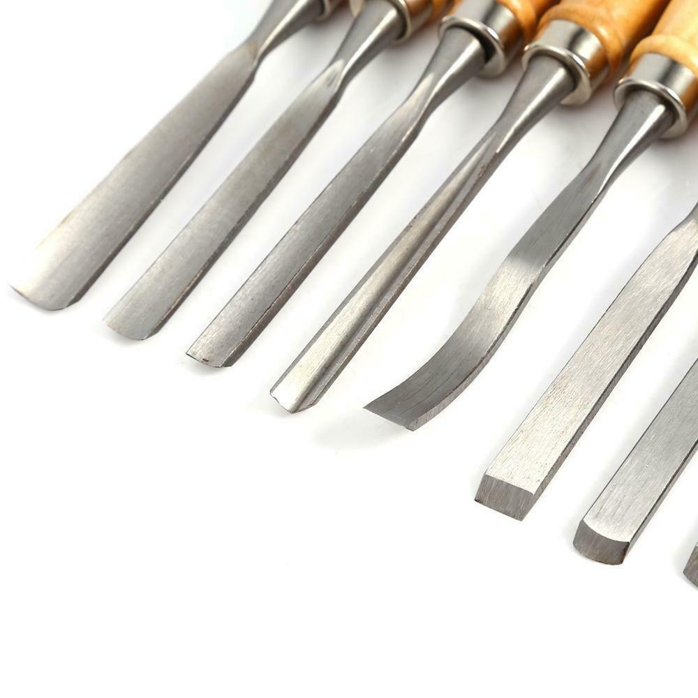 12Pcs Wood Carving Hand Chisel Tool Set Woodworking Professional Steel Gouges