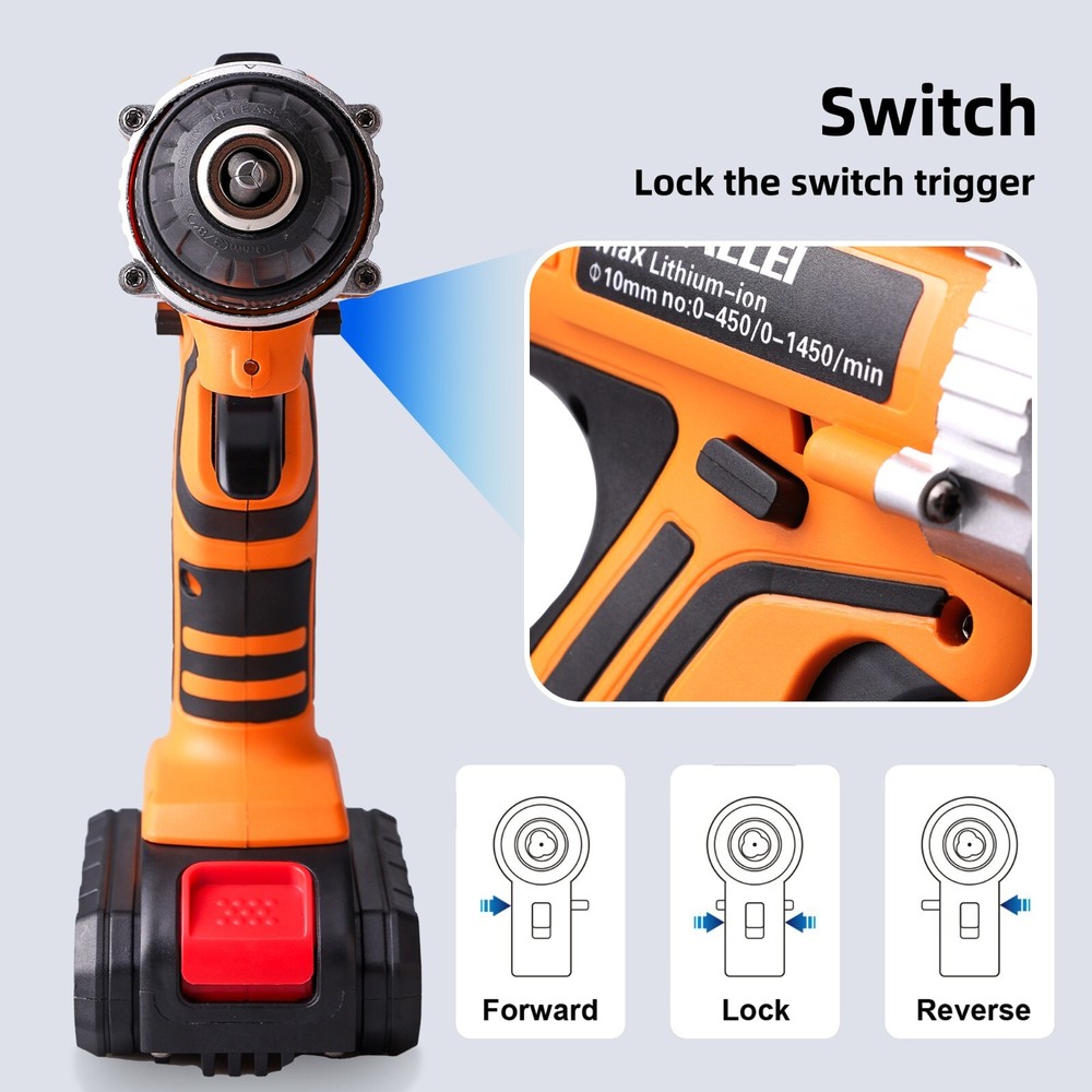 Electric Lithium-Ion Drill Driver 1/2 inch Multi-function Cordless 21V 2 Speed