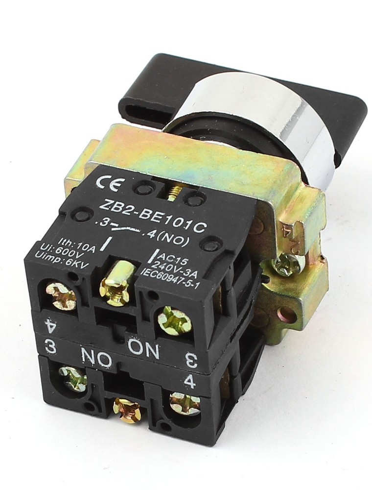 ZB2-BE101C AC600V 10A 21mm Panel Mount DPST 2NO 3-Position Latching Switch Black