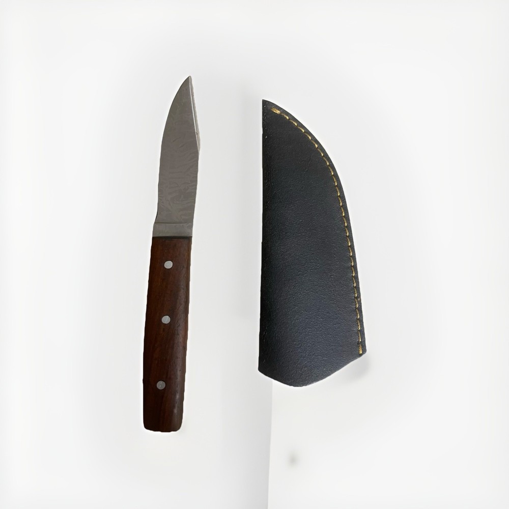 Fixed Blade Hunting Knife Brown Damascus Style Wood Handle Sheath
