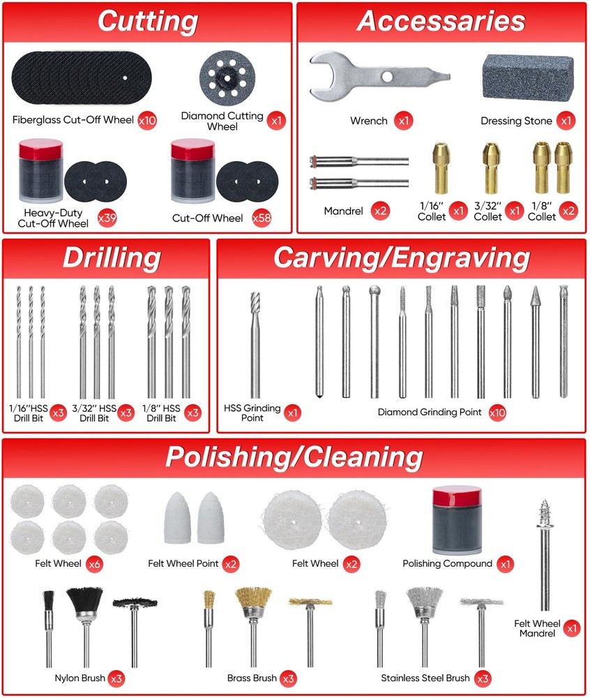 508-Piece Rotary Tool Accessories Kit, Universal Rotary Tool Bits for Sanding...