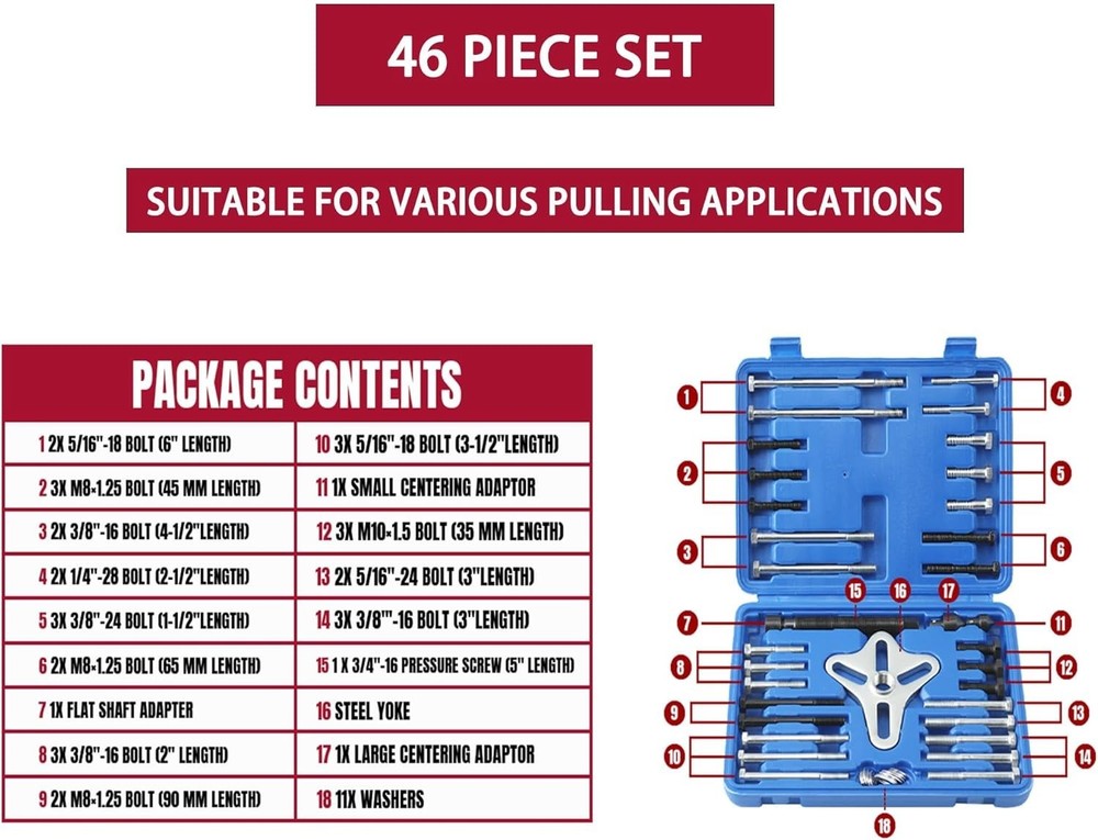 46pcs Harmonic Balancer Puller Set, Steering Wheel Flywheel Crankshaft Pulley...