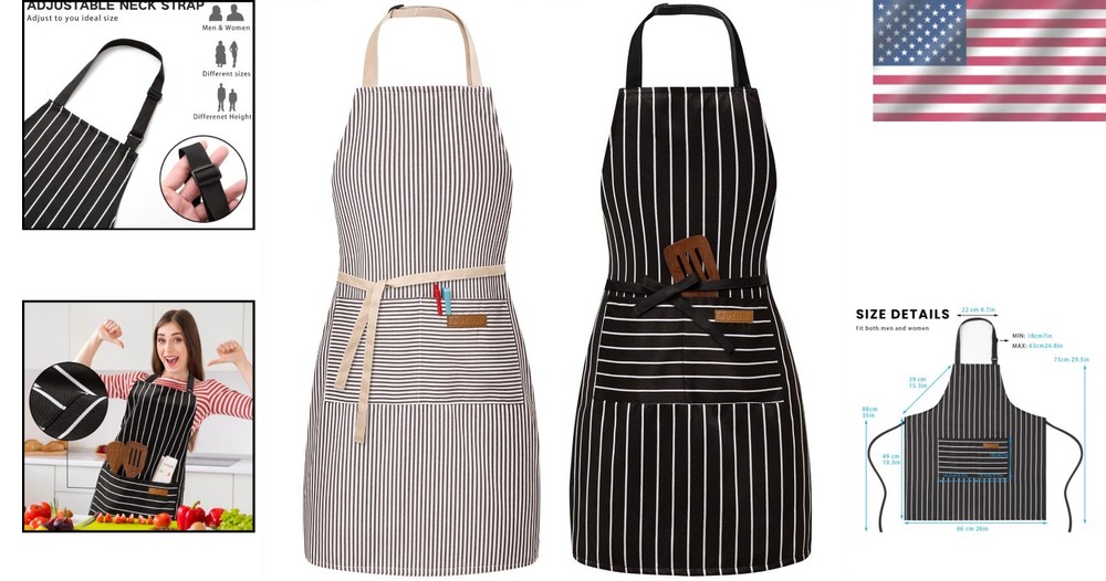Gift-Ready 2 Pack Adjustable Chef Aprons - Stylish and Functional Design