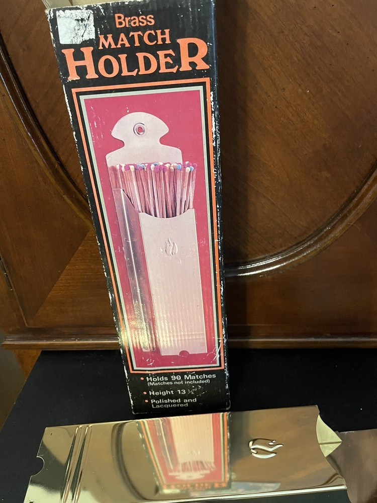 Vintage Solid Brass Polished Match Holder Made In Taiwan with Original Box