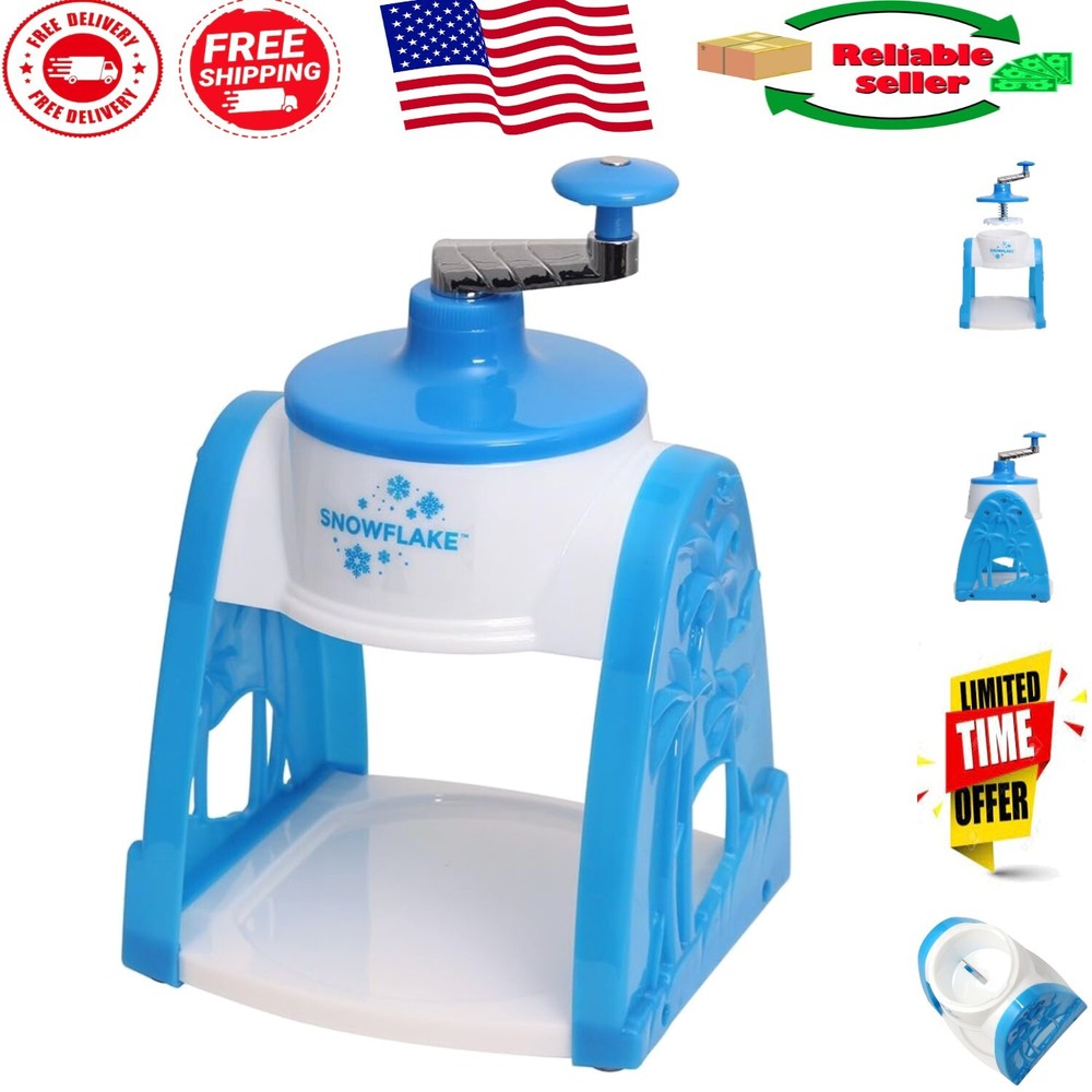 SnowFlake Hand-Crank Snow Cone Maker - Fluffy Ice Shaver with Stackable Molds