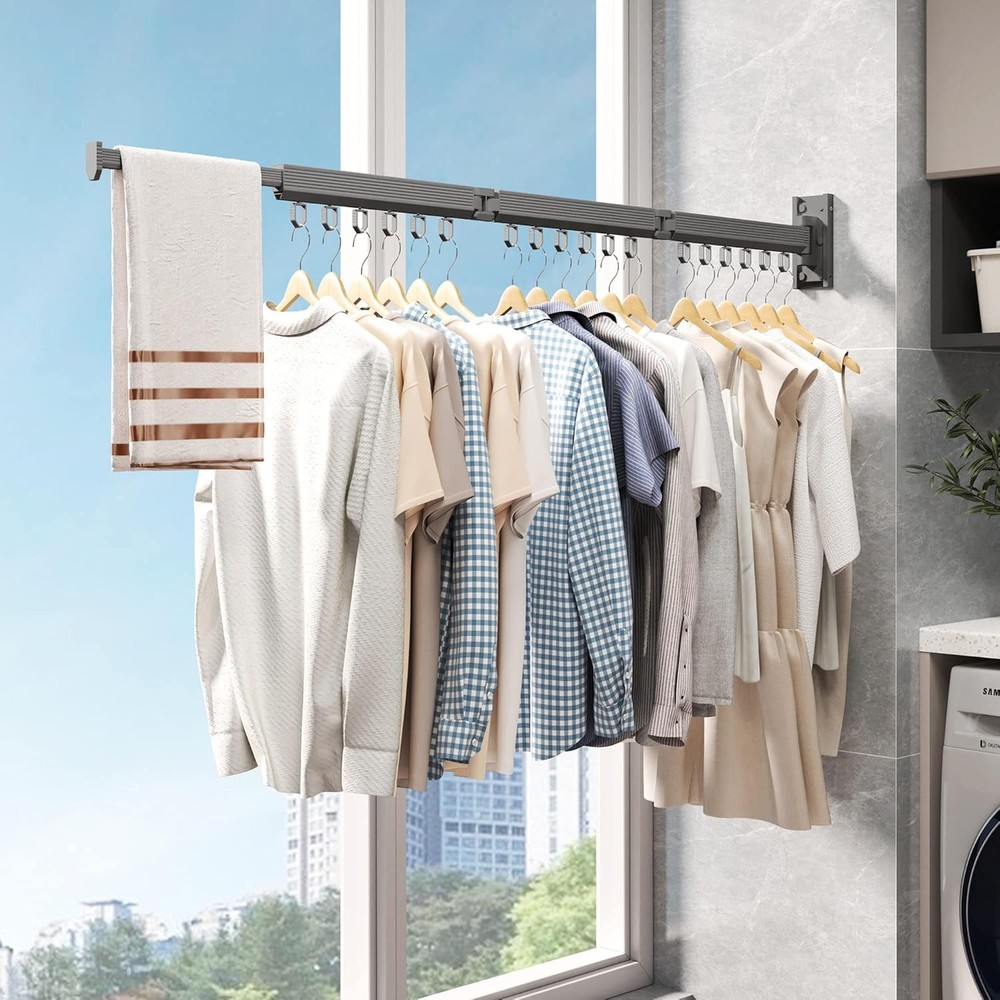 Wall Mounted Drying Rack - Foldable Retractable Laundry Hanger