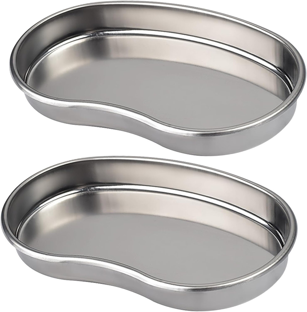 2 Pack Stainless Steel Tray - Medium Metal Tray, Curved Sheet for Dental, Office