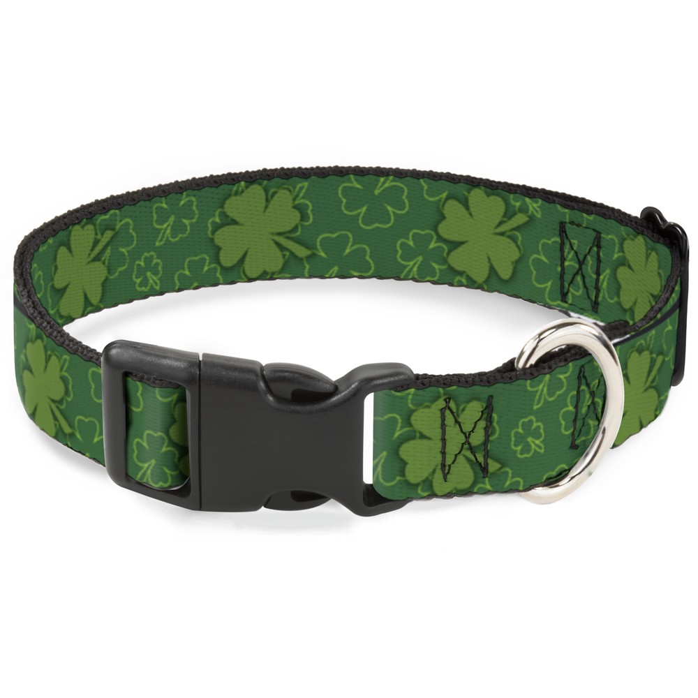 Plastic Clip Collar St. Pat's Clovers Scattered2 Outline/Solid Greens Medium 11-