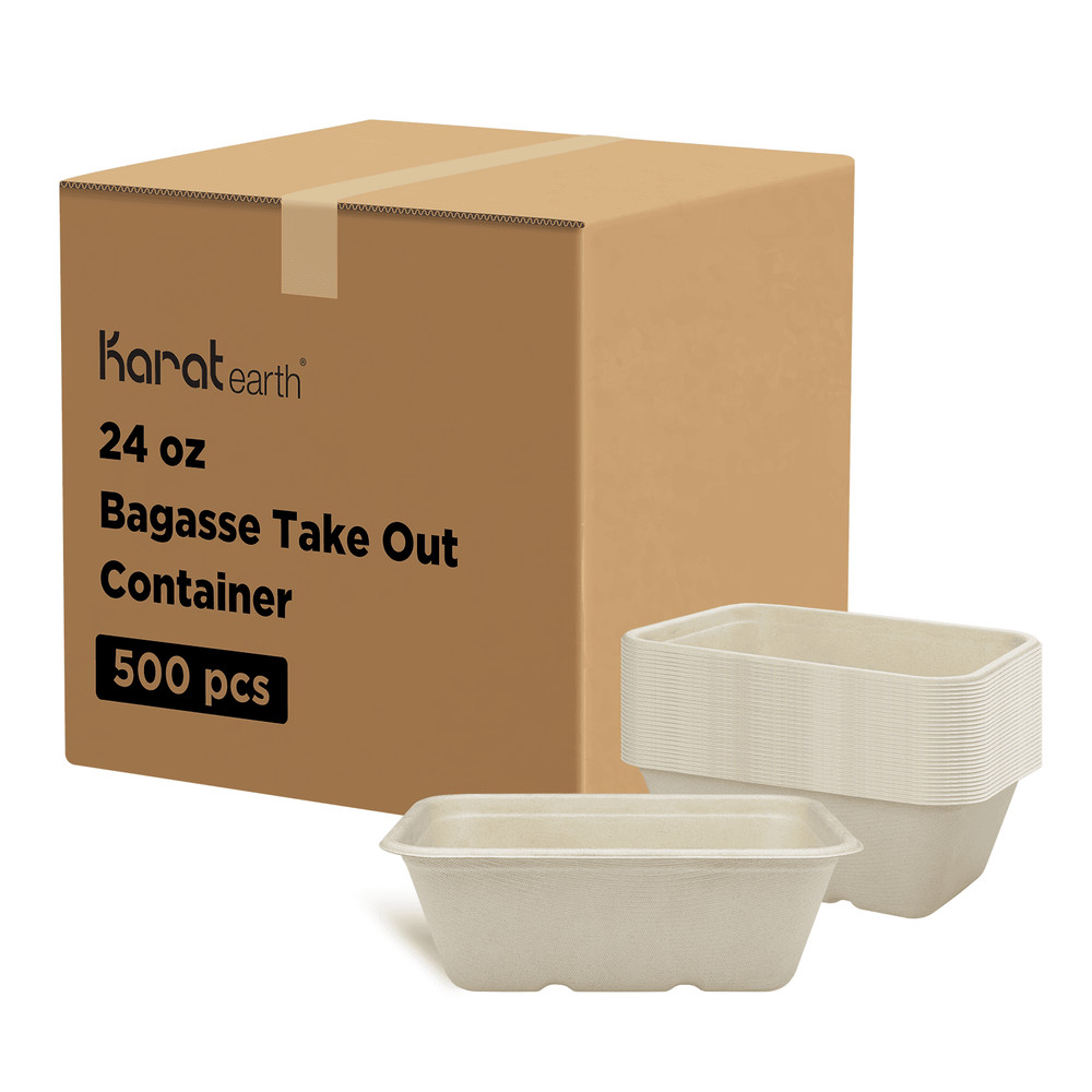 Karat Earth 24oz Natural Bagasse Take Out Container, Rectangular - 500 pcs