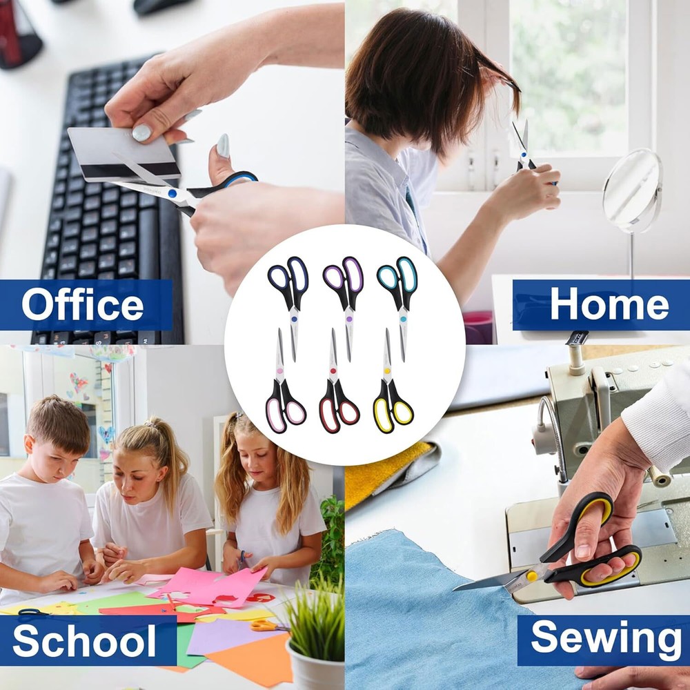 6 pack 8" Scissors All Purpose Multipurpose Sewing Home Craft School Right/Left