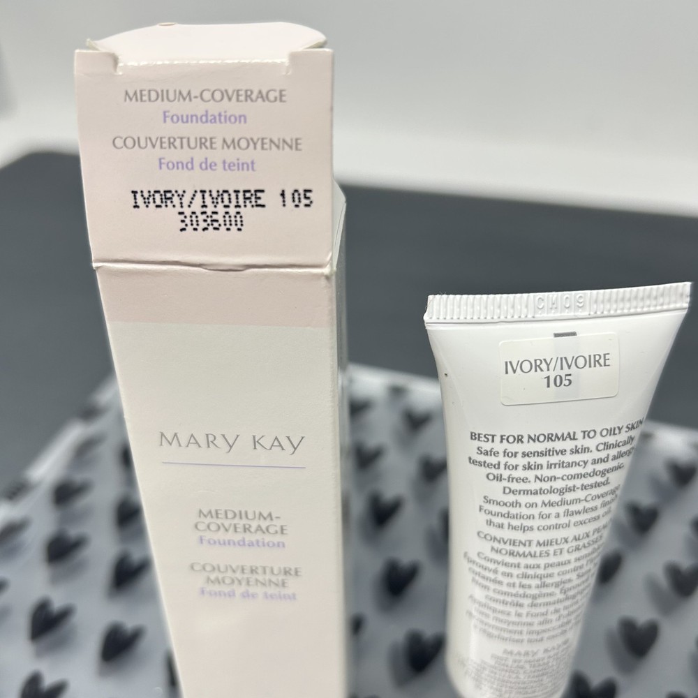 NEW Mary Kay IVORY 105 Medium-Coverage Foundation 1 fl oz NOS Gray Cap