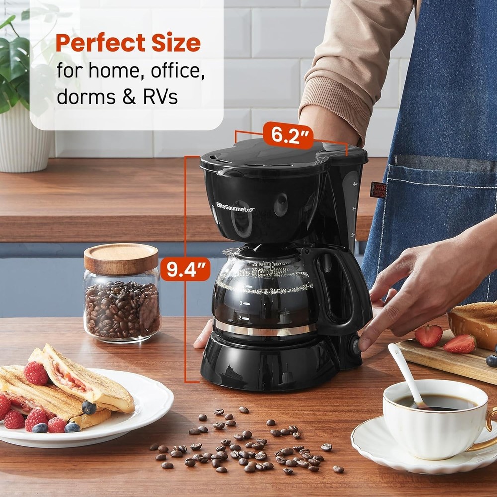 4-Cup Coffee Maker with Eco-Friendly Reusable Filter & Keep Warm Feature