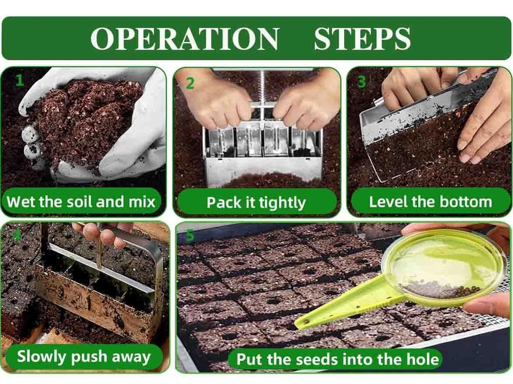 Handheld Soil Blocker Tool Kit - 8 Cell Heavy Duty 2 Inch Soil Block Maker fo...