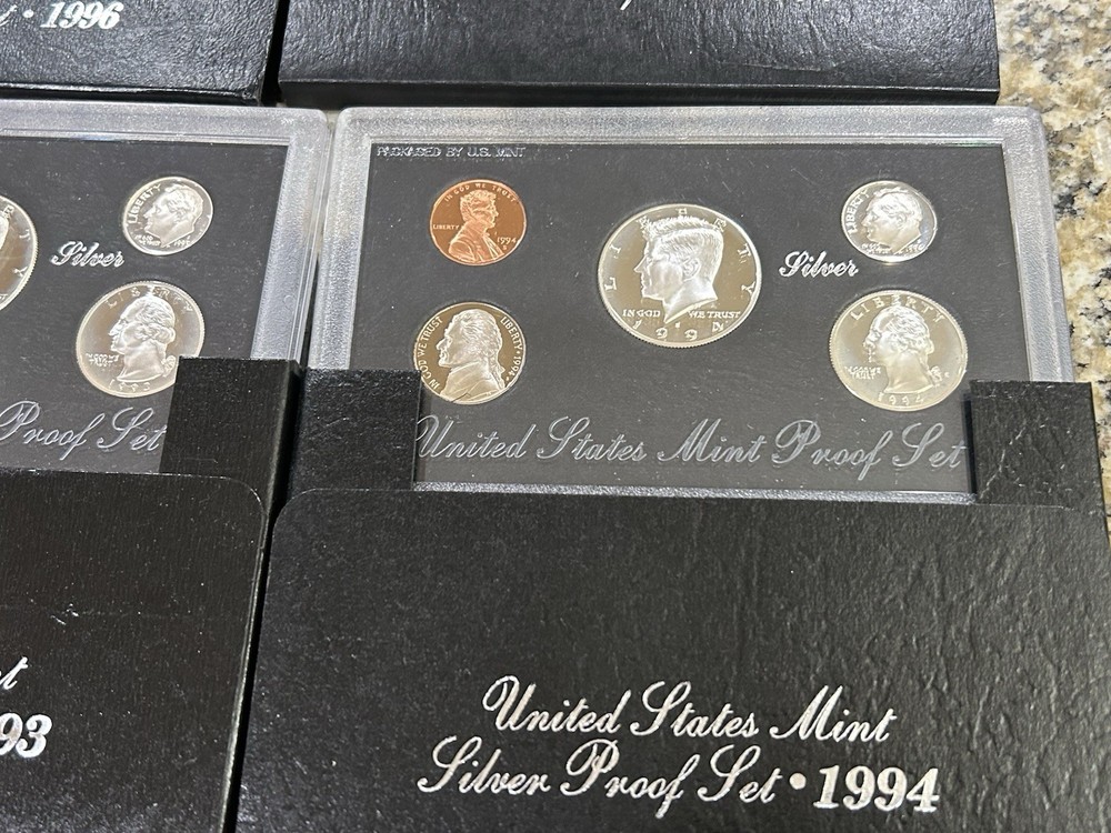 1992-1998 SILVER PROOF SET-COMPLETE RUN-90 % SILVER..7 Silver Sets..