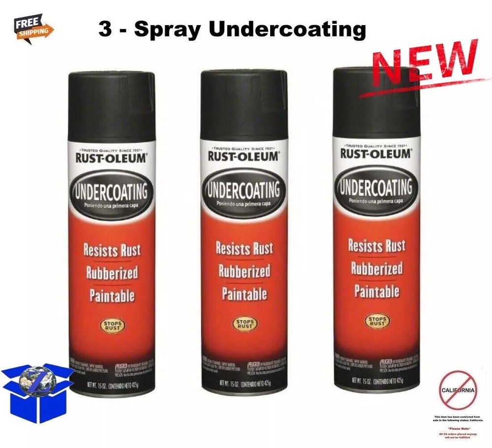 3 - Undercoating Spray Cans Rubberized Black Aerosol Stops Rust Formula