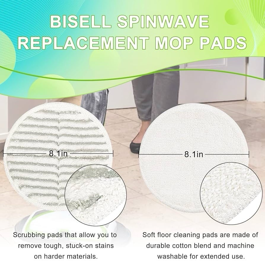 2124 Replacement Pads for Bisell Spinwave Spin Mop,2 Scrubby Pads + 4 Soft Pads