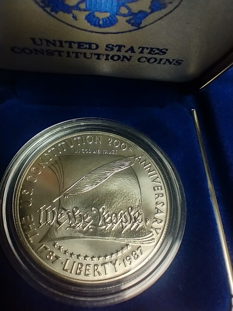 1987-P US Mint Constitution Uncirc Silver Dollar Commemorative $1 Coin Box + COA