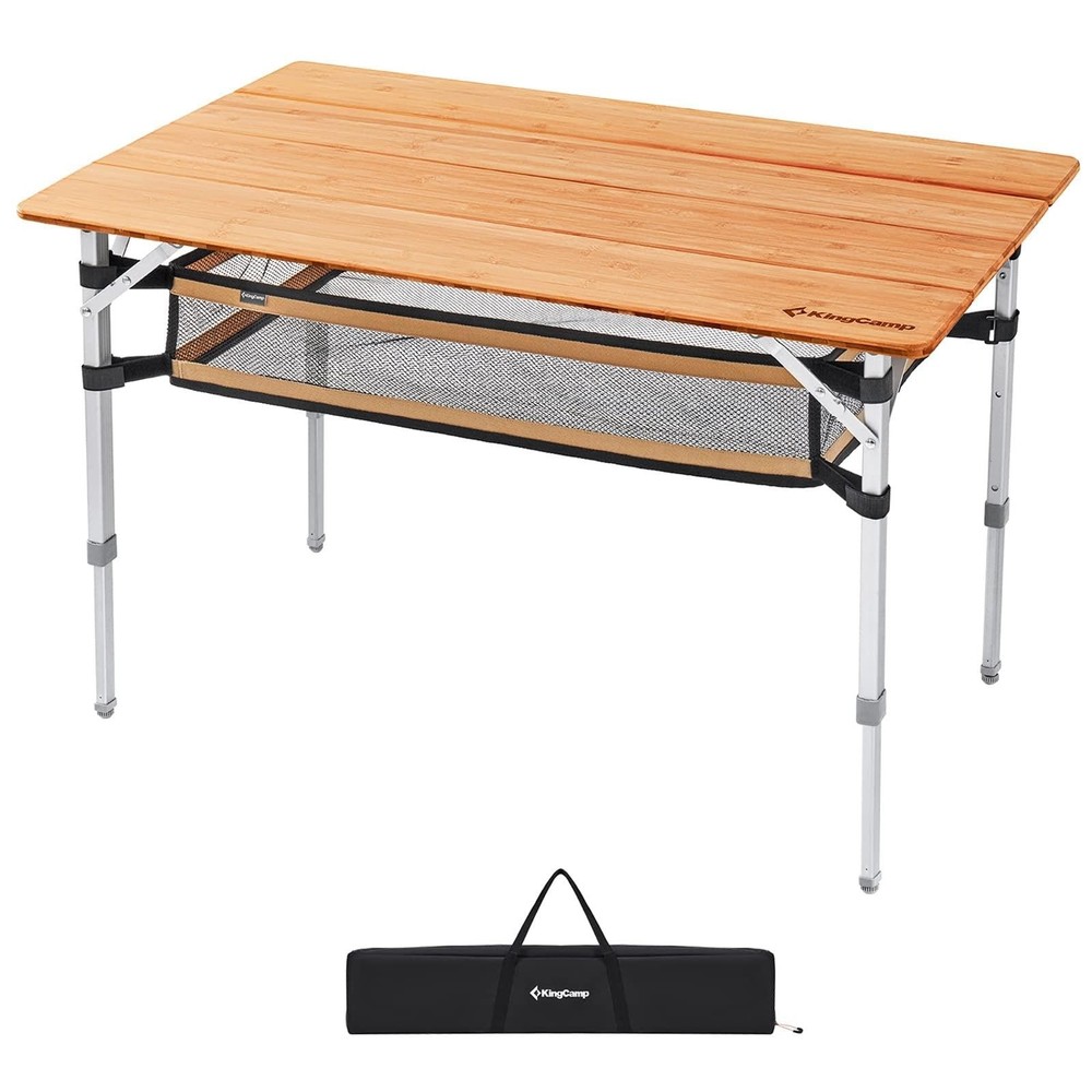 KingCamp Bamboo Folding Camping Table - Lightweight, Adjustable Height, Durable
