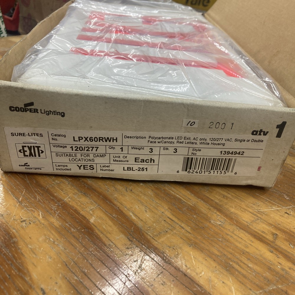 LPX60RWH Cooper Lighting Sure-Lites Exit Emergency Light LED Exit Sign 120-277V