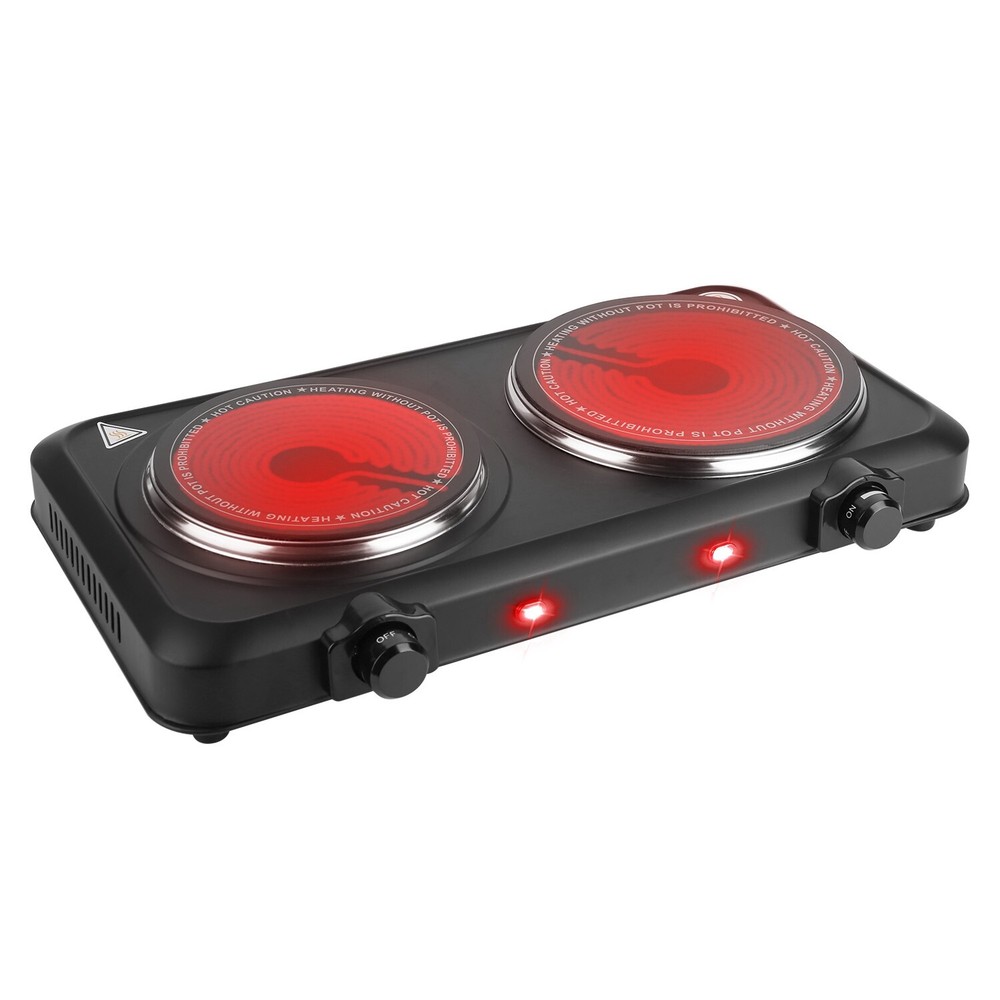 Kitchen Electric Double Burner Glass Hot Plate Countertop Temperature Control