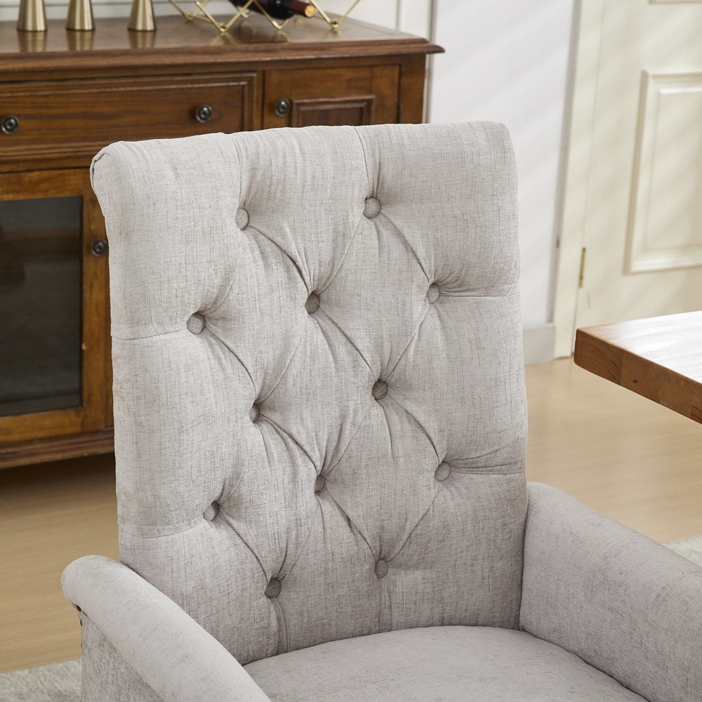 Upholstered Chenille Fabric Accent Dining Chair, Curved Solid Wood Legs, Elega