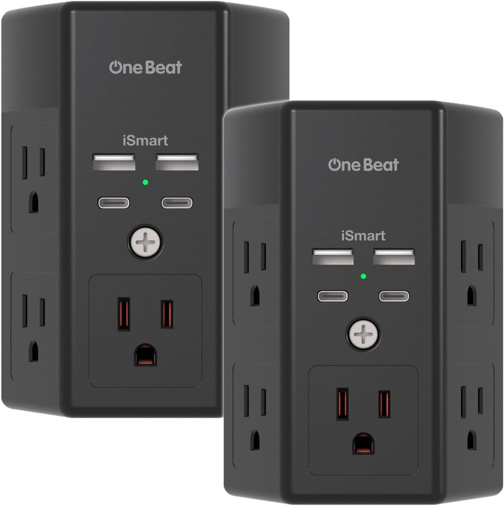 2 Pack Multi Plug Outlet, Surge Protector, 5 Outlet Extender with 4 USB Charging