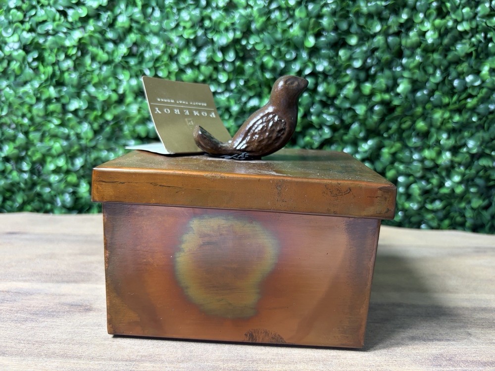 Good Quality Metal Box Bird Finial Handle Copper Toned Fall Decor Storage