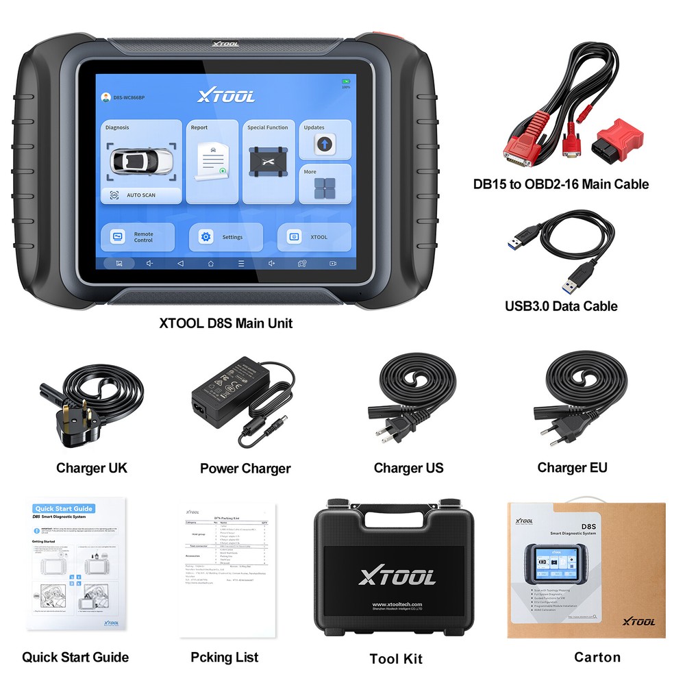 XTOOL D8S OBD2 Diagnostic Scanner All Systems Bidirectional Key Programming Tool