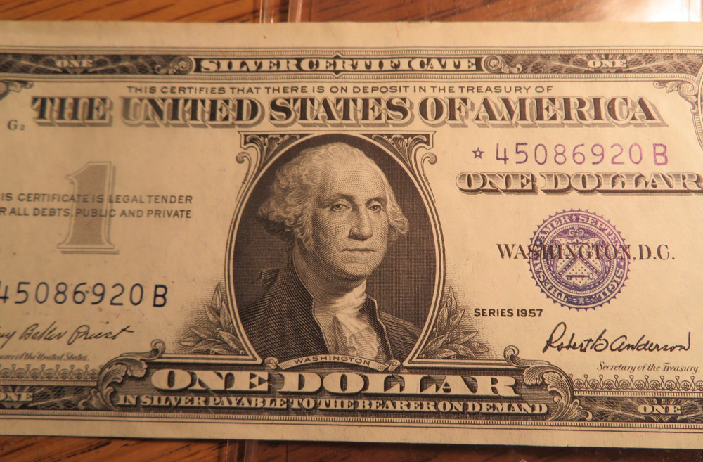 Two (2) 1957 Silver Certificate Dollar Star Notes Consecutive #'s Crisp