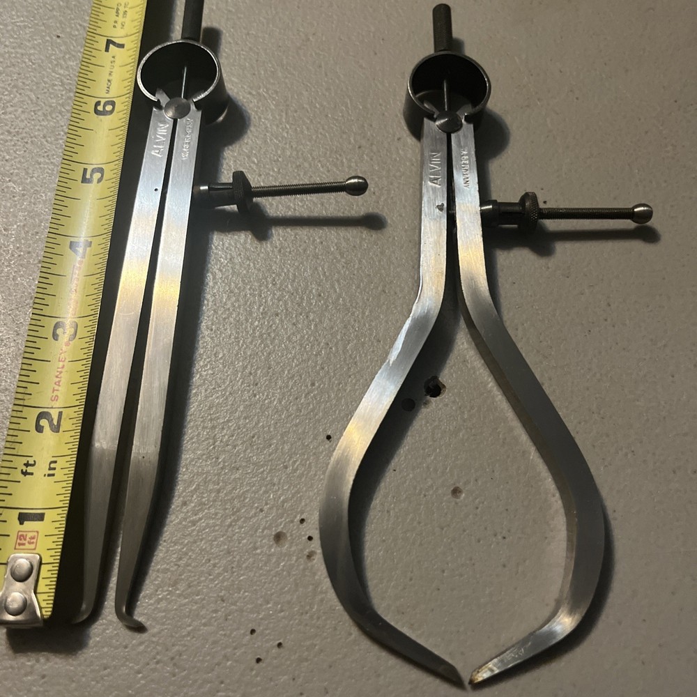 Alvin Spring Type Caliper & Divider 6" Set. Solid Nut ,Flat Legs West Germany