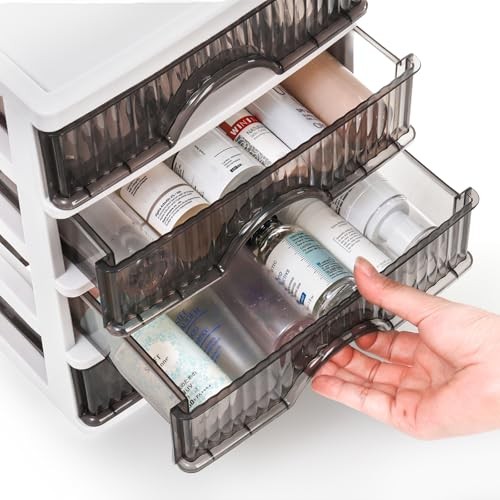 Desk Organizer with 4 Drawers, Plastic Desk Storage Box, Desktop Storage Unit