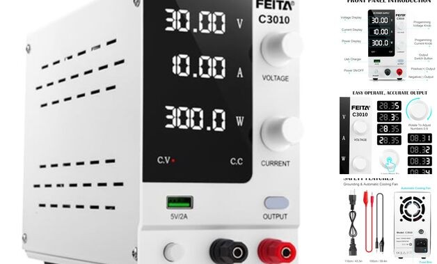 DC Power Supply Variable, 30V 10A Adjustable Switching Regulated 0-30V 0-10A