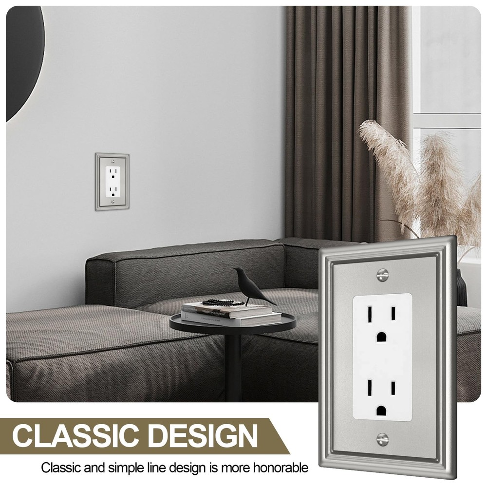 6 Pack Single Decorator Switch Covers Wall Plate, Brushed Nickel Decorative R...