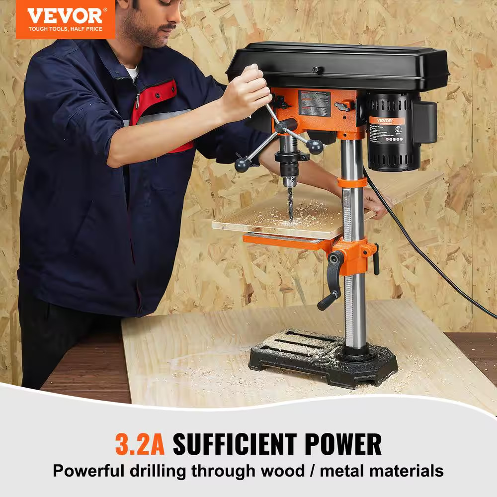 10 In. Benchtop Drill Press 3.2 Amp 5-Speed Cast Iron Bench Drill Press Tabletop