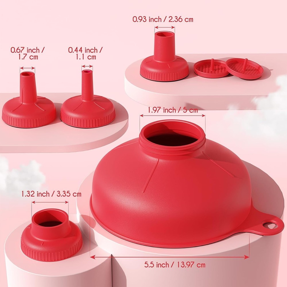 Versatile Kitchen Funnel Set with 5 Size Spouts & Strainers - Food Grade Plastic