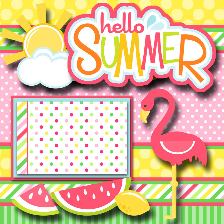 HELLO SUMMER 2 premade scrapbook pages paper piecing layout printed BY DIGISCRAP