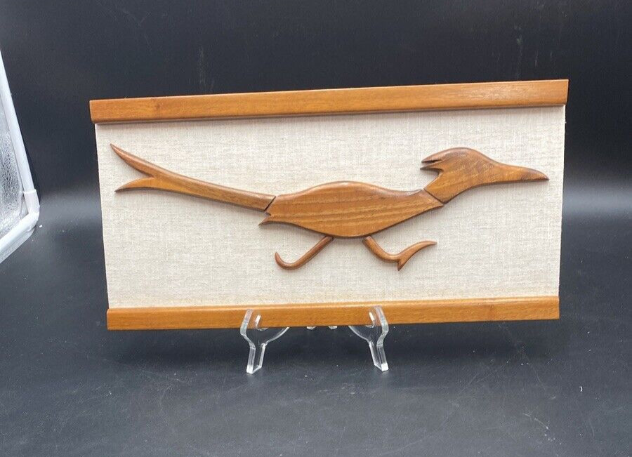 Roadrunner Wood Handcrafted Mounted on Fabric Road Runner MCM