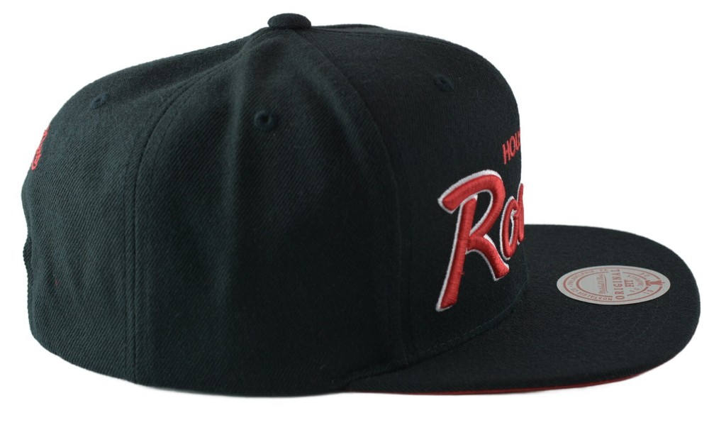 Houston Rockets NBA Foundation Script Mens Black Snapback Hat by Mitchell & Ness