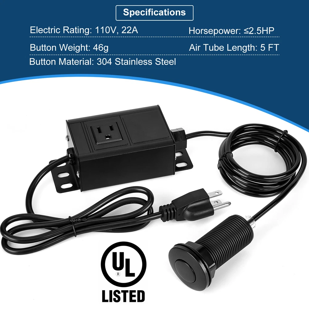 Air Switch Kit for Garbage Disposal 3.58” Extra Button Black Stainless Steel