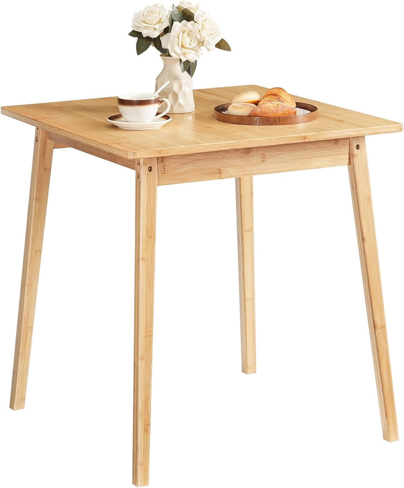 Bamboo Dining Table, Square Dining Table for 2, 27.6" Kitchen Table for Small Sp