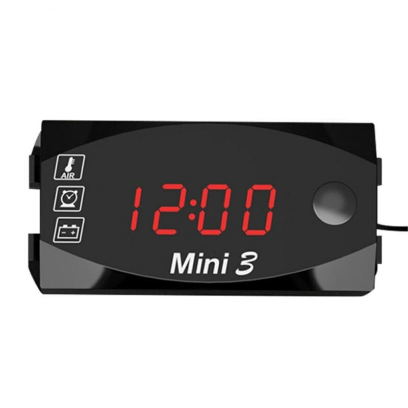 3 In 1 Motorcycle Voltmeter Electronic Clock Thermometer LED Digital Display