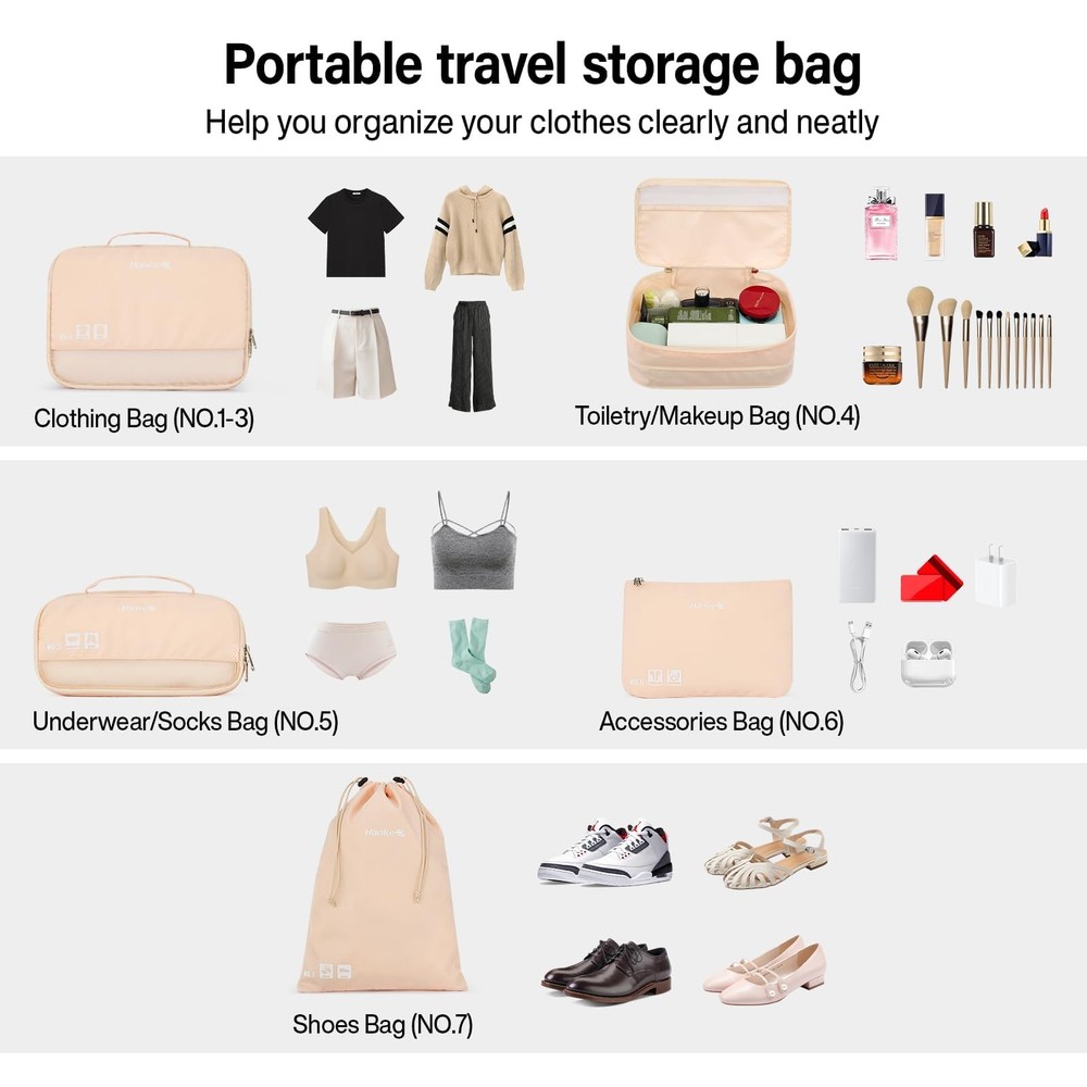7 Set Compression Packing Cubes for Travel, Expandable Large Packing Cubes fo...