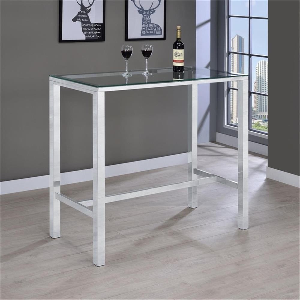 Maklaine Contemporary Rectangular Glass Top Pub Table in Clear