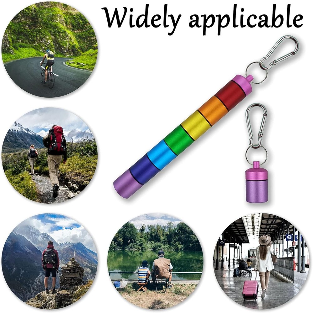 Small Portable Metal Pill Organizer Case Keychain, Stackable Rainbow