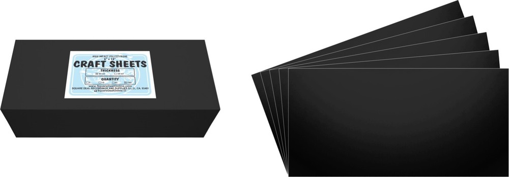 Black Flex Plasticard Polystyrene Craft Sheets - 6"x12" - .040" thick - 100 Pack