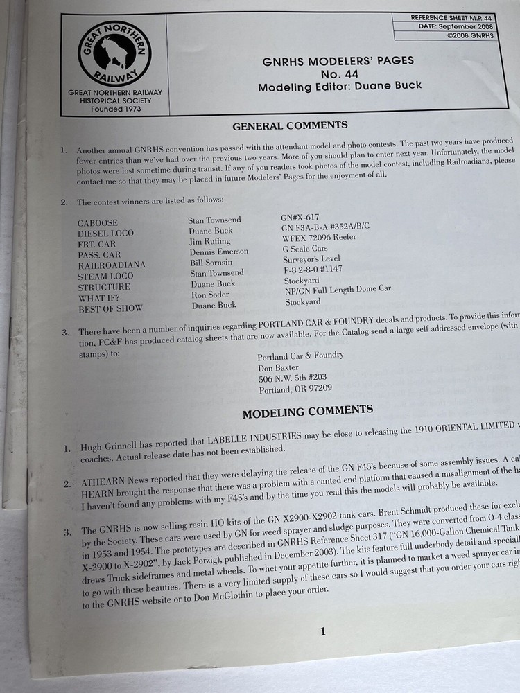 Great Northern Railway Reference Letters/Journals 2008-2010 Misc Issues