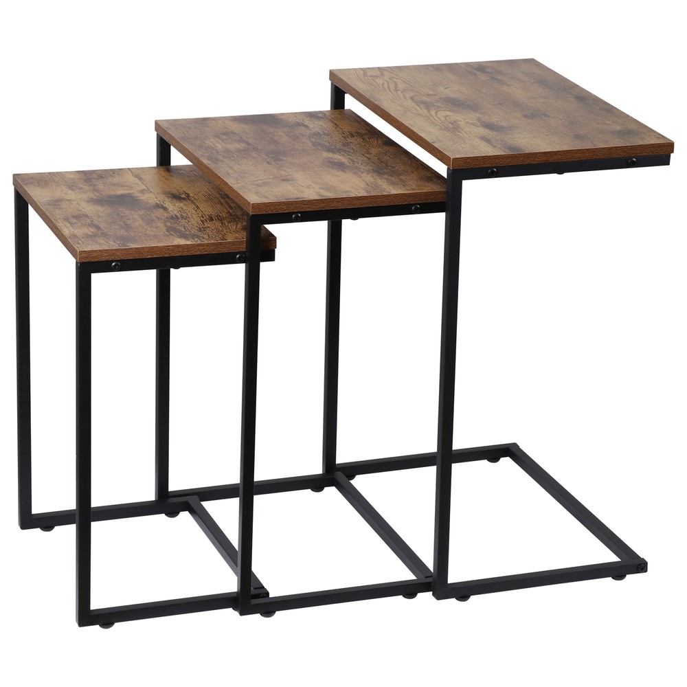 Nesting Coffee Table Set of 3 Industrial Stacking Accent End Table Rustic Brown