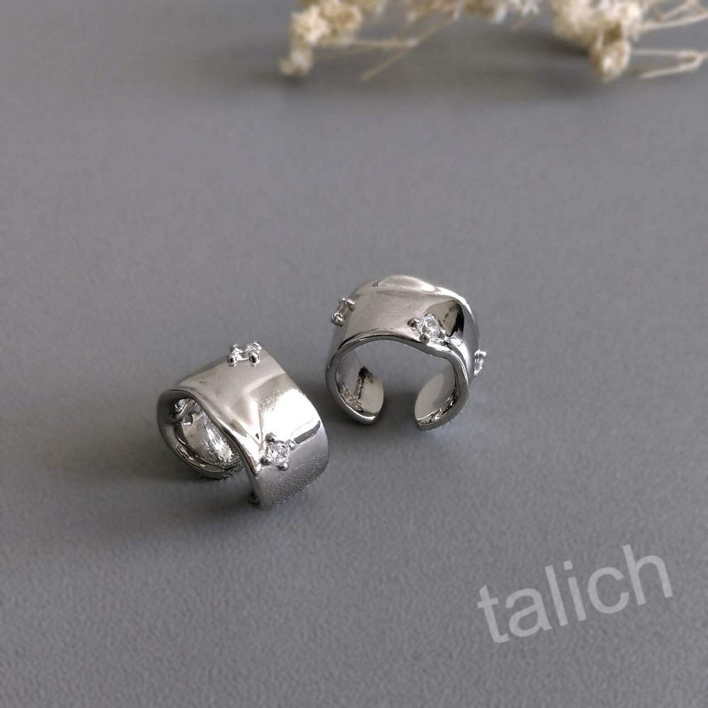 PAIR Organic Sterling Silver Ear Cuff with Tiny CZ Non Piercing Unique Minimal