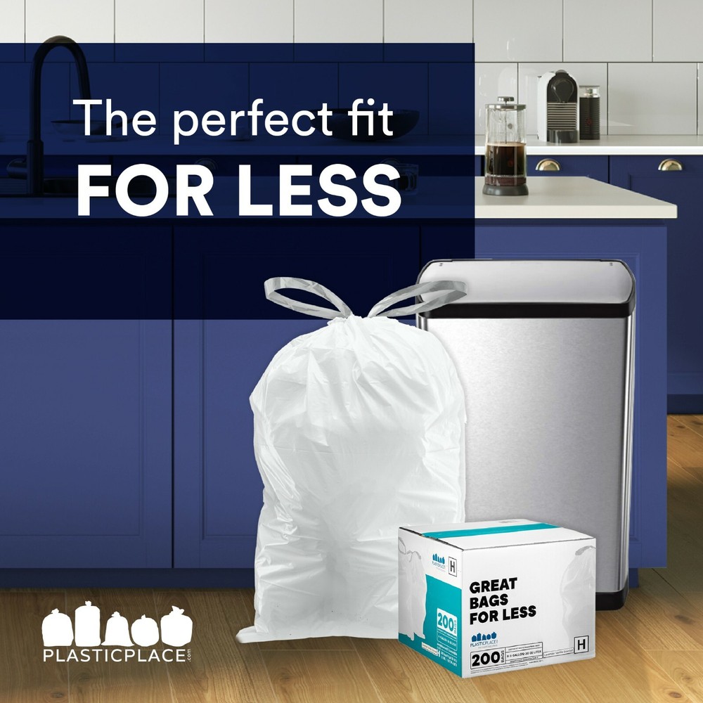 Plasticplace Custom Fit Trash Bags│simplehuman®* Code H Compatible (200 Count)